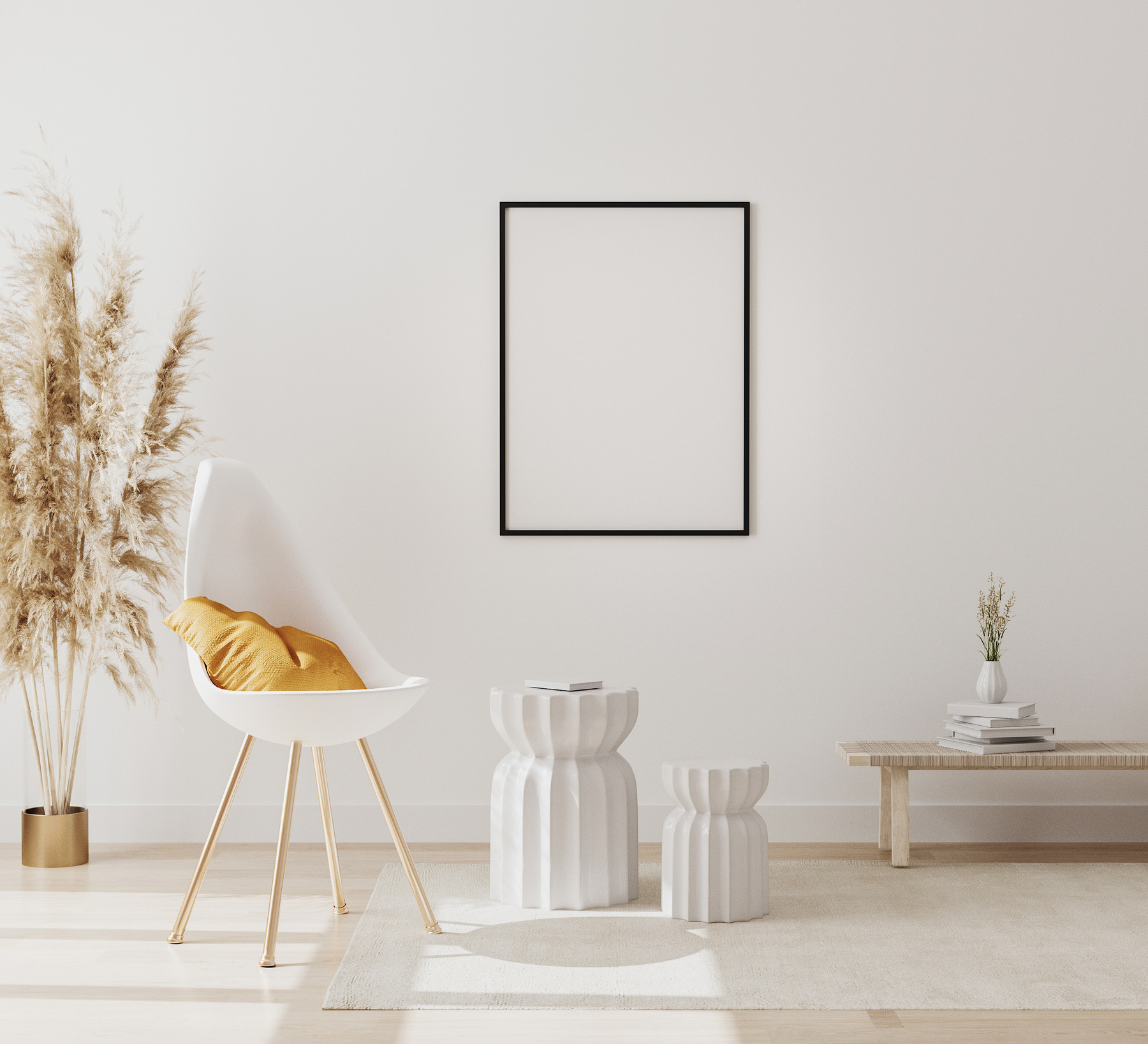 Blank Vertical Picture Frame Mockup in Modern Interior Backgroun